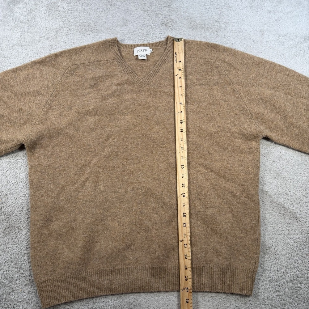 J Crew Sweater Mens 2XL Brown Tan 100% Lambswool V-Neck Pullover Soft - Picture 4 of 6